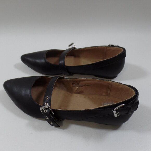 Report Womens Ballet Flats Size 7.5 Black Slip-on Pointed Toe w/2 Buckle Straps - Picture 1 of 4